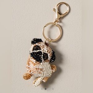 ANTHROPOLOGIE Dog Bag Charm NEW! PUG Gold Clasp Hardware Key Chain